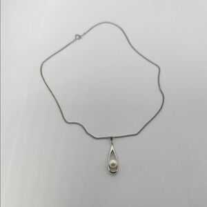 Mikimoto Vintage Elegant Silver Necklace with Akoya Pearl Pendant